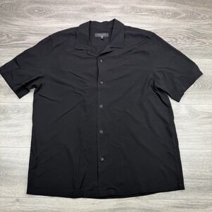 Rag & Bone Shirt Mens Black XL Short Sleeve Button Up Camp Collar Solid Viscose